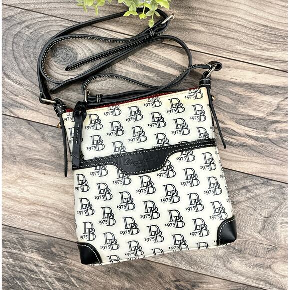 Dooney & Bourke Handbags - Dooney & Bourke Logo Crossbody Bag Purse White Black Leather Trim Strap